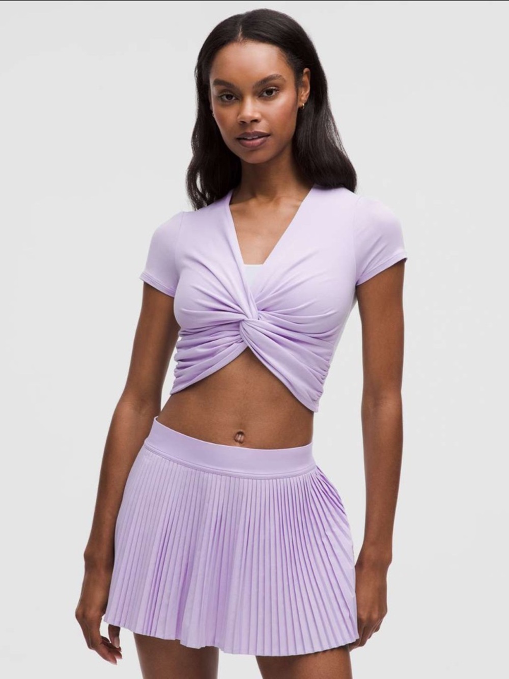 NWT!! Lululemon Modal-Silk Twist-Front Cropped T-Shirt in Light Purple